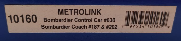 Athearn 10160 N Scale Bombardier Control Car #630 Bombardier Coachs #187 & 202 VG/Box