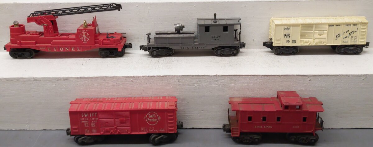 Lionel Vintage O Gauge Freight Cars: 6007, 3512, 6014, 6420, 6050 [5] VG