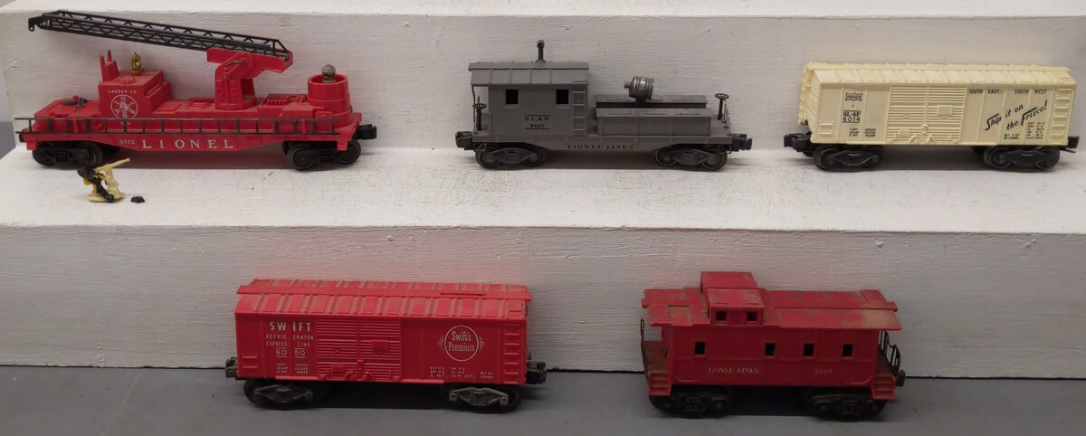 Lionel Vintage O Gauge Freight Cars: 6007, 3512, 6014, 6420, 6050 [5] VG