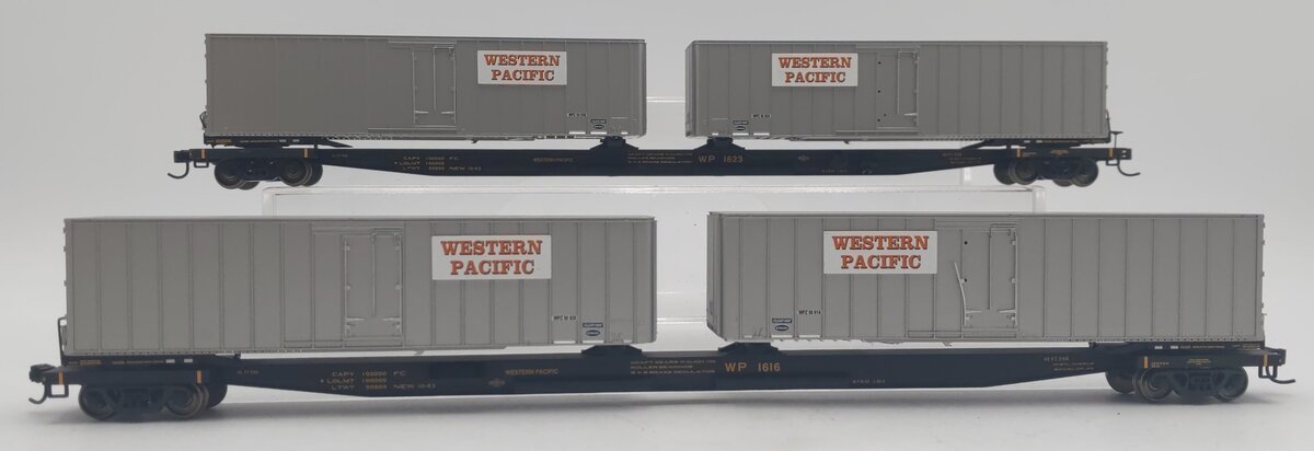 Walthers 932-23929 HO Western Pacific Flexi-Van Flat Car W/Trailer (Set of 2) EX