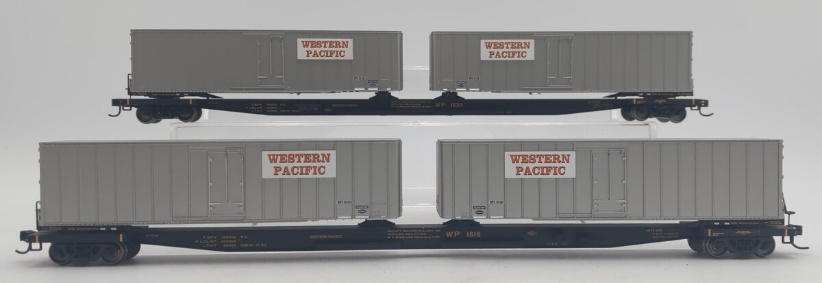 Walthers 932-23929 HO Western Pacific Flexi-Van Flat Car W/Trailer (Set of 2) EX