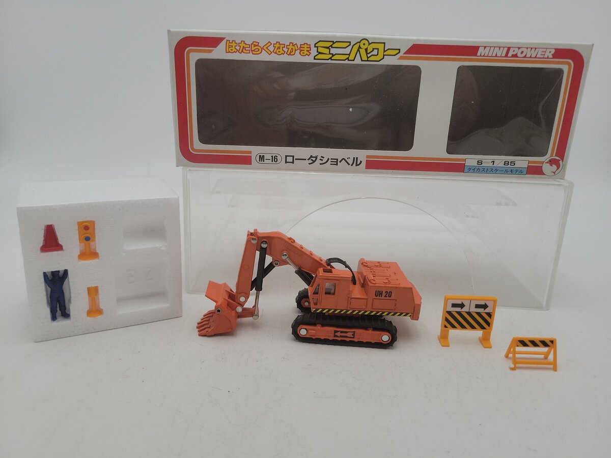 Shinsei 21016 1:85 Scale Mini Power M-16 Orange Excavator Die Cast W/Accessories EX/Box