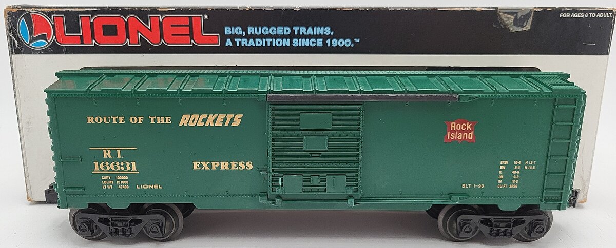 Lionel 6-16631 O Gauge Rock Island Boxcar with Steam Railsounds EX/Box