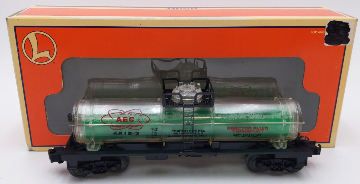 Lionel 6-16155 O Gauge AEC Reactor Fluid Tank Car #6515-3 (Green) EX/Box