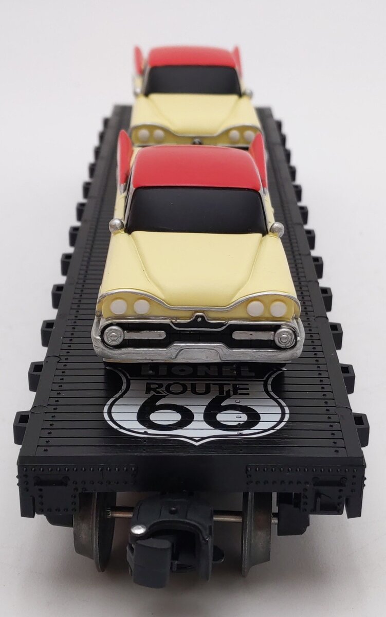 Lionel 6-17536 O Gauge Route 66 Flatcar w/ 2 Luxury Coupes LN/Box