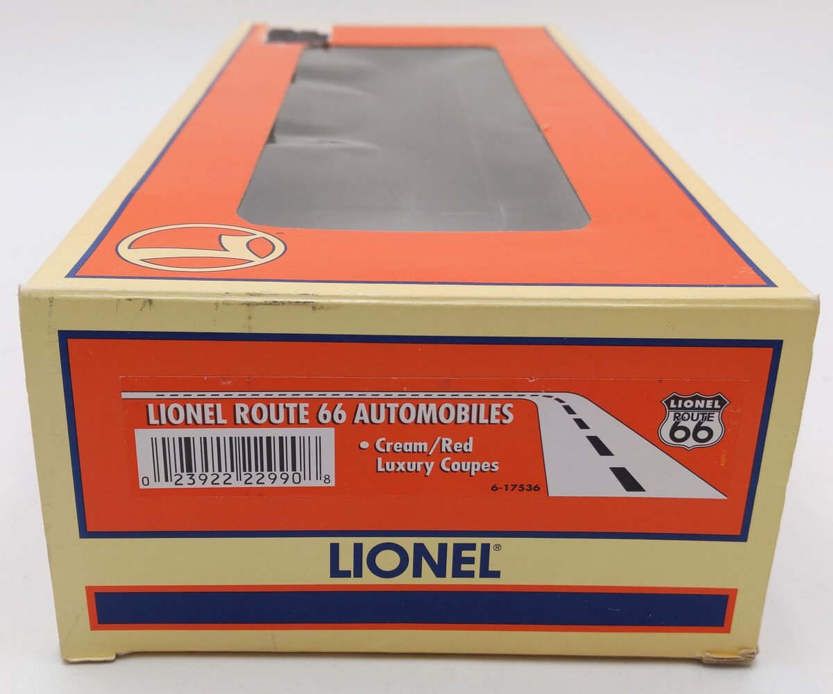 Lionel 6-17536 O Gauge Route 66 Flatcar w/ 2 Luxury Coupes LN/Box