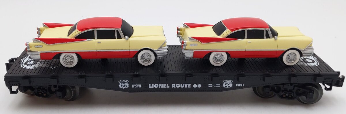 Lionel 6-17536 O Gauge Route 66 Flatcar w/ 2 Luxury Coupes LN/Box