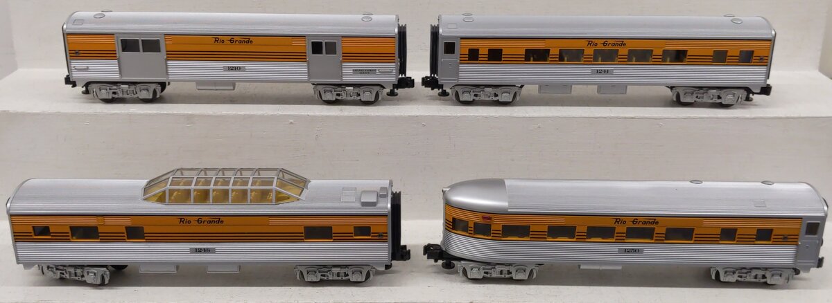 MTH 30-6094 O Denver & Rio Grande O-27 Streamlined Passenger Car Set (Set of 4) VG/Box
