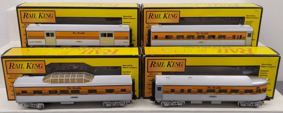 MTH 30-6094 O Denver & Rio Grande O-27 Streamlined Passenger Car Set (Set of 4) VG/Box