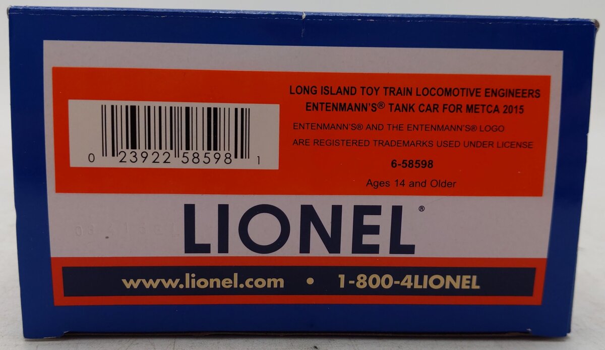 Lionel 6-58598 O Gauge Long Island Entenmann's Tank Car (METCA 2015) EX/Box