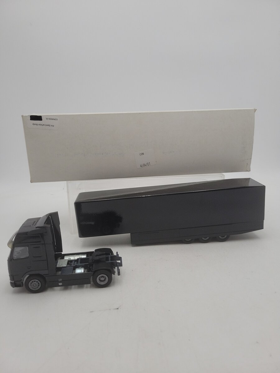 Conrad 4604-01 1:50 Scale Black Volvo FH12 Semi W/Van Body Die Cast Model EX/Box