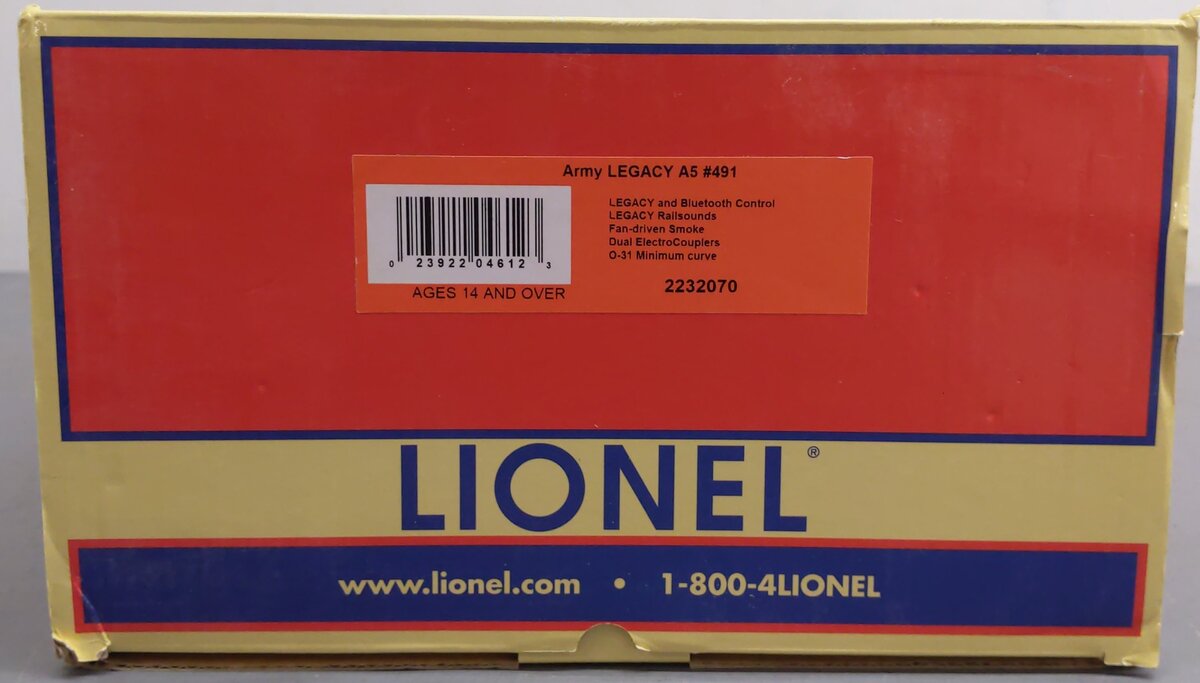 Lionel 2232070 O BTO U.S. Army 0-4-0 Steam Locomotive #491 EX/Box