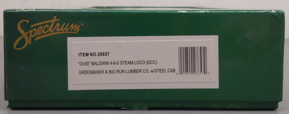 Bachmann 28657 On30 Greenbrier & Big Run Lumber Co. 4-6-0 Steam Loco w/DCC EX/Box