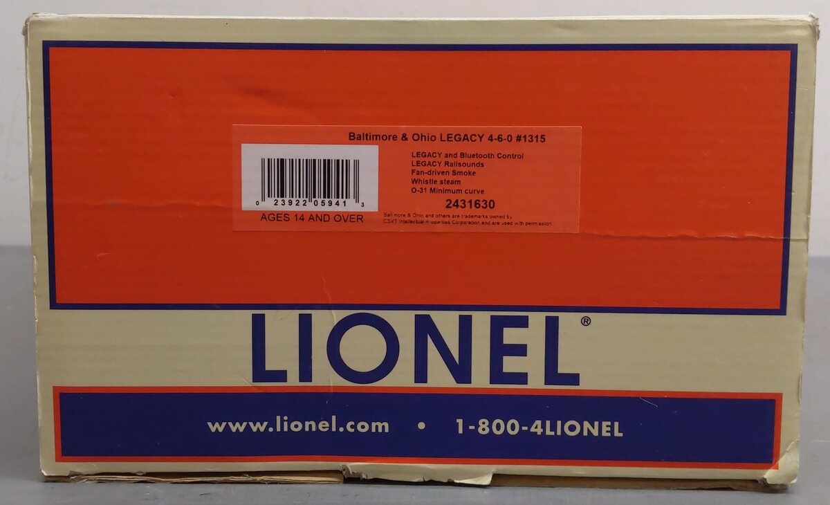 Lionel 2431630 O Baltimore & Ohio LEGACY 4-6-0 Steam Locomotive #1315 EX/Box