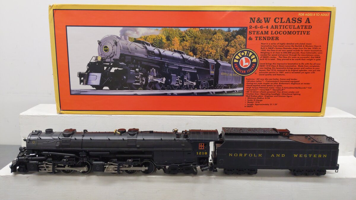 Lionel 6-28052 O Gauge N&W Class A Articulated 2-6-6-4 Steam Loco & Tender #1218 EX/Box