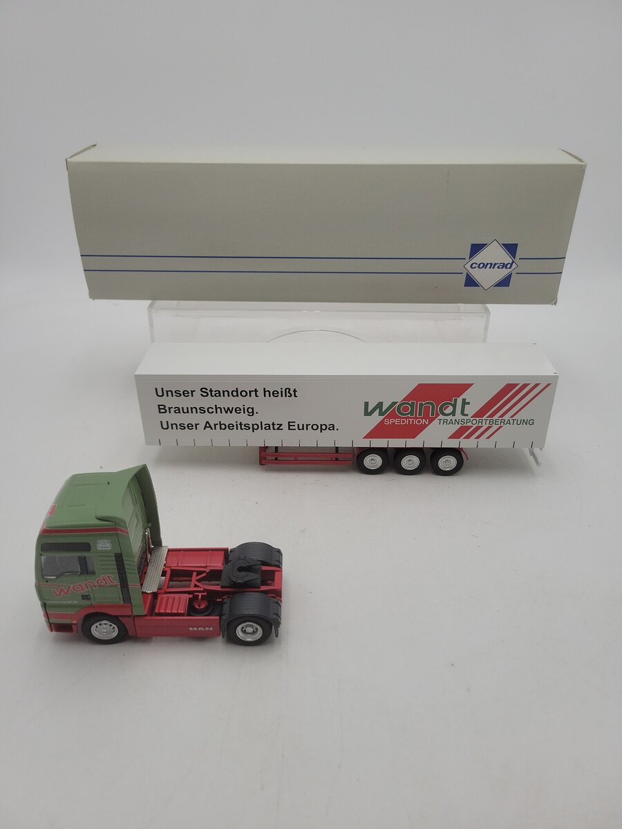 Conrad 6607/0 1:50 Scale Man TGL 41 WANDT Spedition Tractor With Box Trailer LN/Box