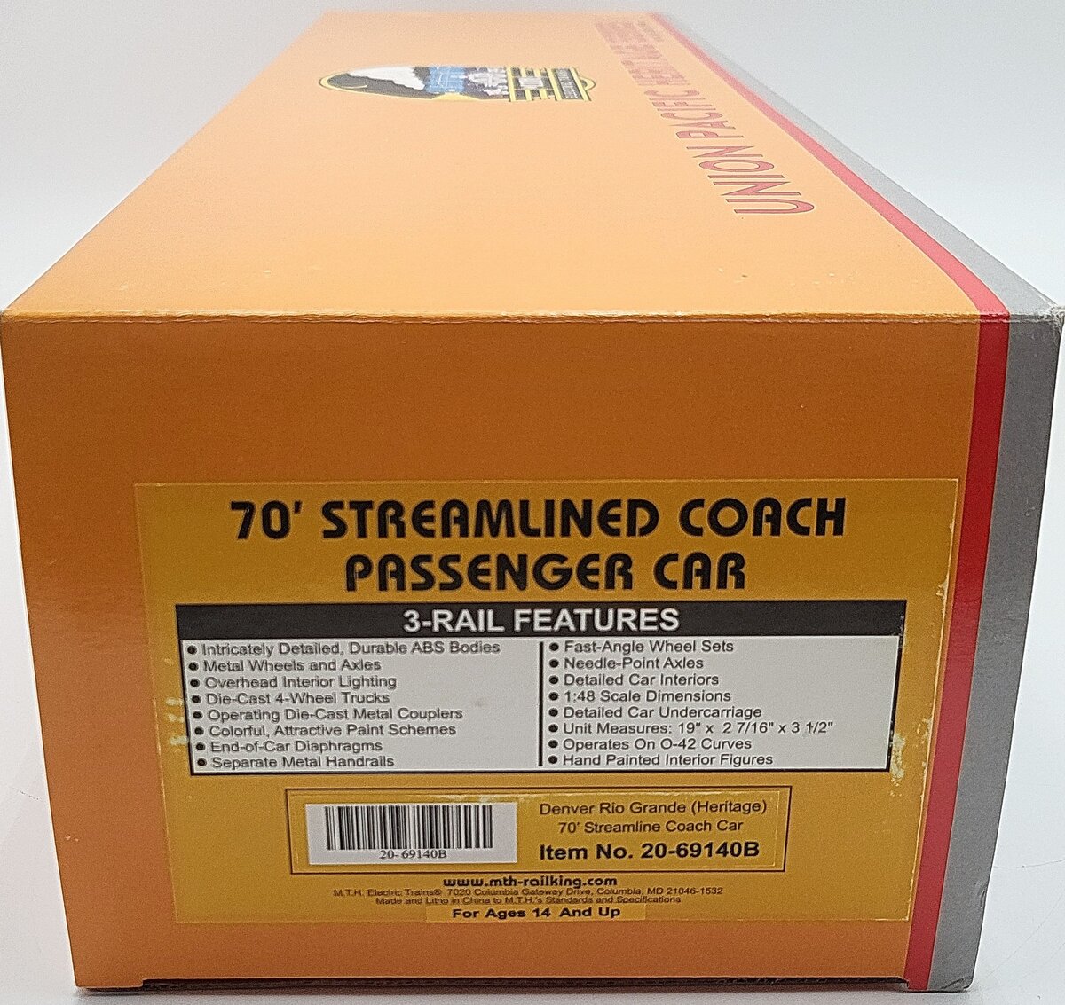 MTH 20-69140B Denver Rio Grande 70` Coach Car Price River Canyon LN/Box