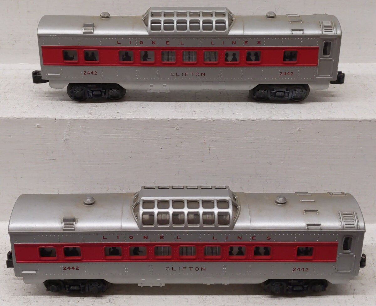 Lionel 2442 Vintage O Lionel Lines Clifton Red Stripe Vista Dome Cars [2] VG/Box