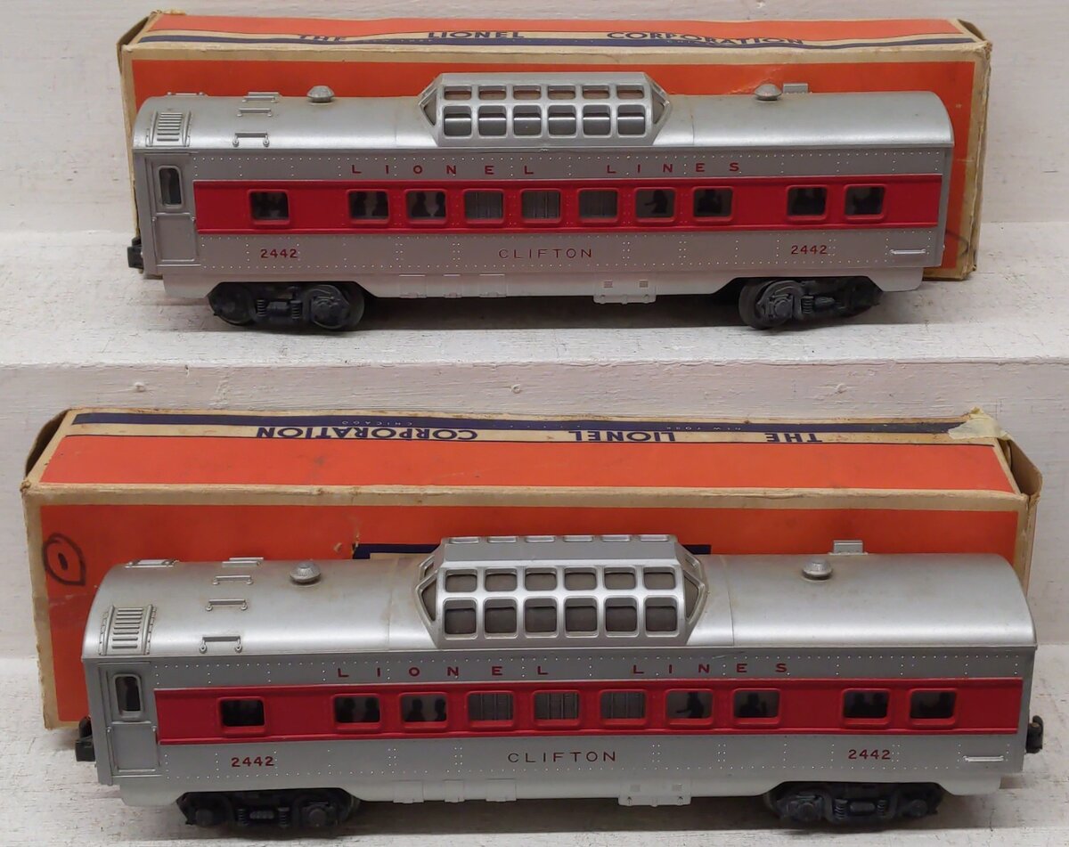 Lionel 2442 Vintage O Lionel Lines Clifton Red Stripe Vista Dome Cars [2] VG/Box