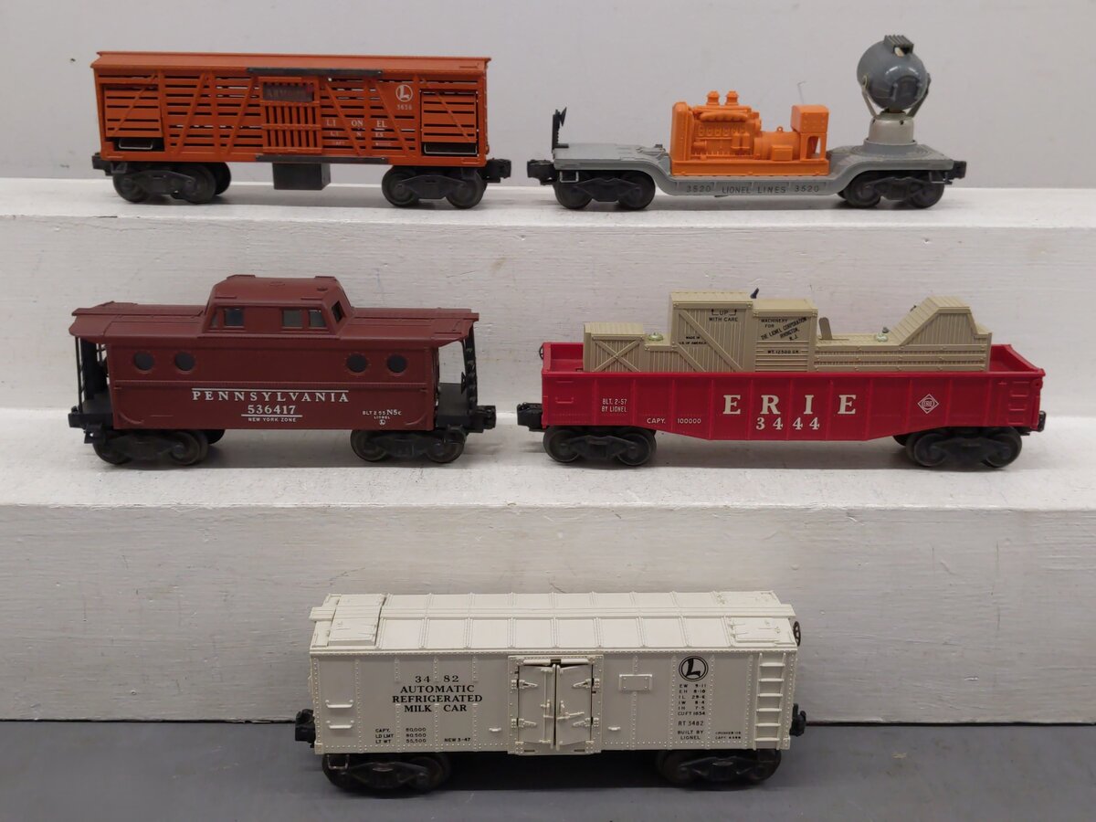 Lionel Vintage O Gauge Operating Freight Cars: 3444,3482,3620,3656,& 6417 [5] VG