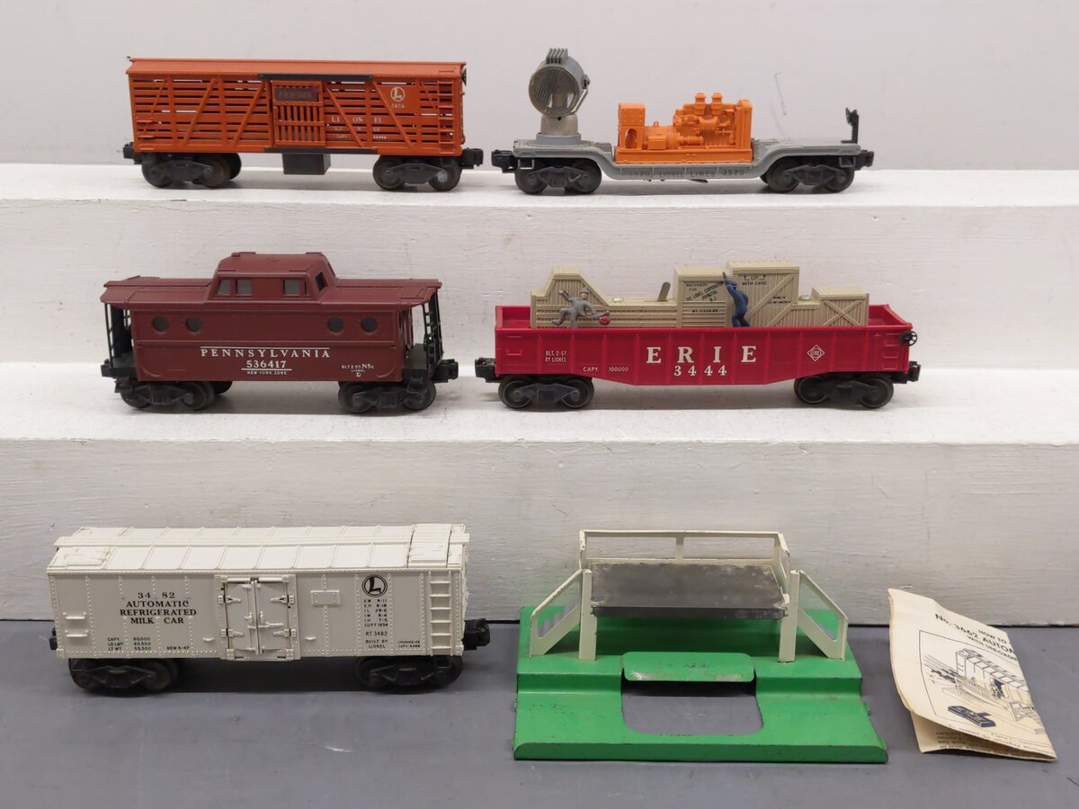 Lionel Vintage O Gauge Operating Freight Cars: 3444,3482,3620,3656,& 6417 [5] VG