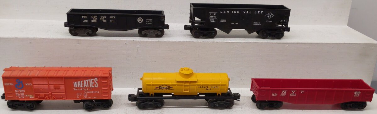 Lionel O Gauge Assorted Freight Cars #25000, #6162, #6015, #347000, #9040 [5] VG