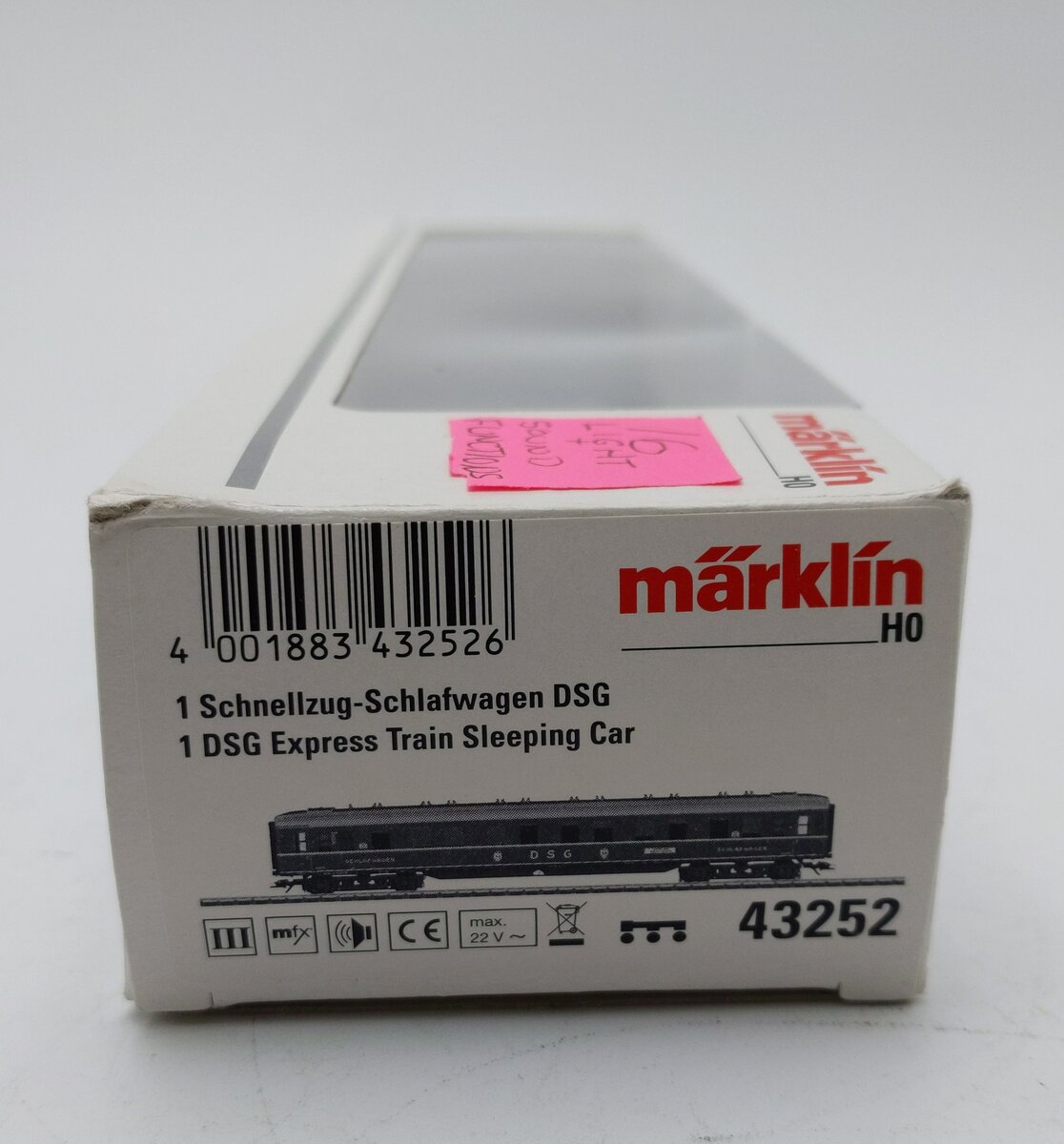 Marklin 43252 HO Scale DSG Passenger Car w/Sound EX/Box