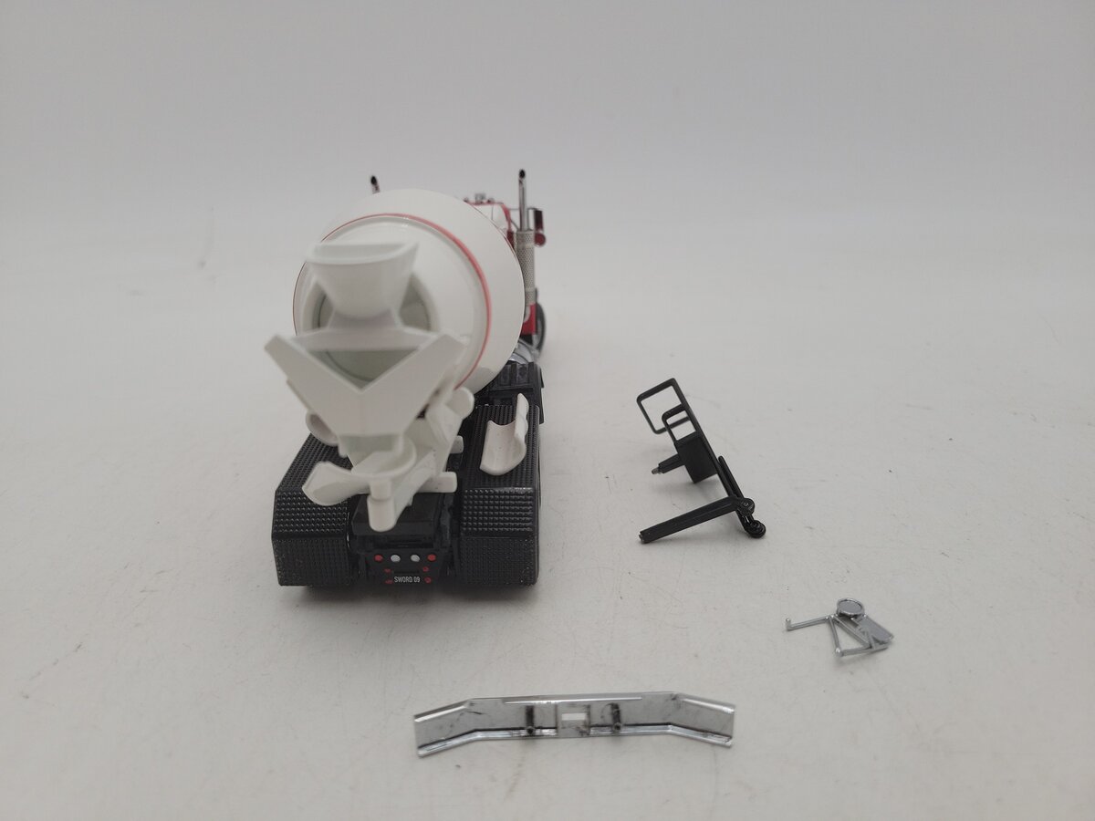 Custom Built 1:50 Scale Kenworth Cab & White/Red Cement Mixer Truck EX