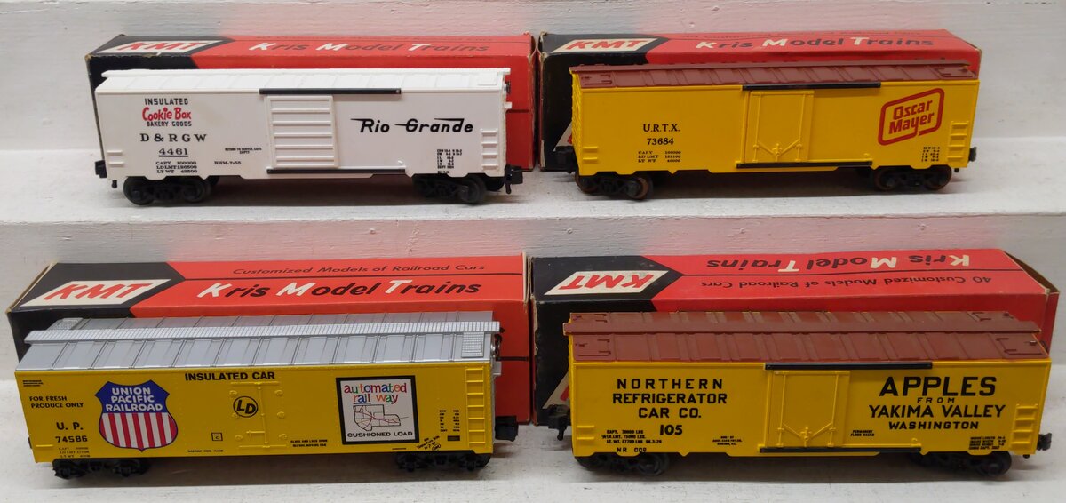 KMT O Gauge Assorted Boxcars 74586, 73684, 105, 4461 [4] VG