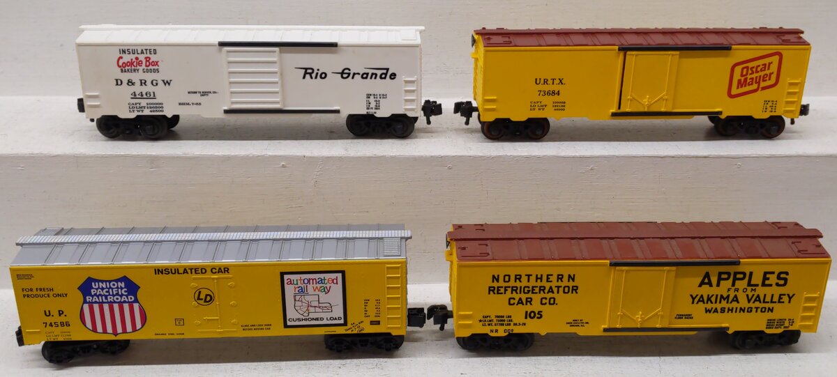KMT O Gauge Assorted Boxcars 74586, 73684, 105, 4461 [4] VG
