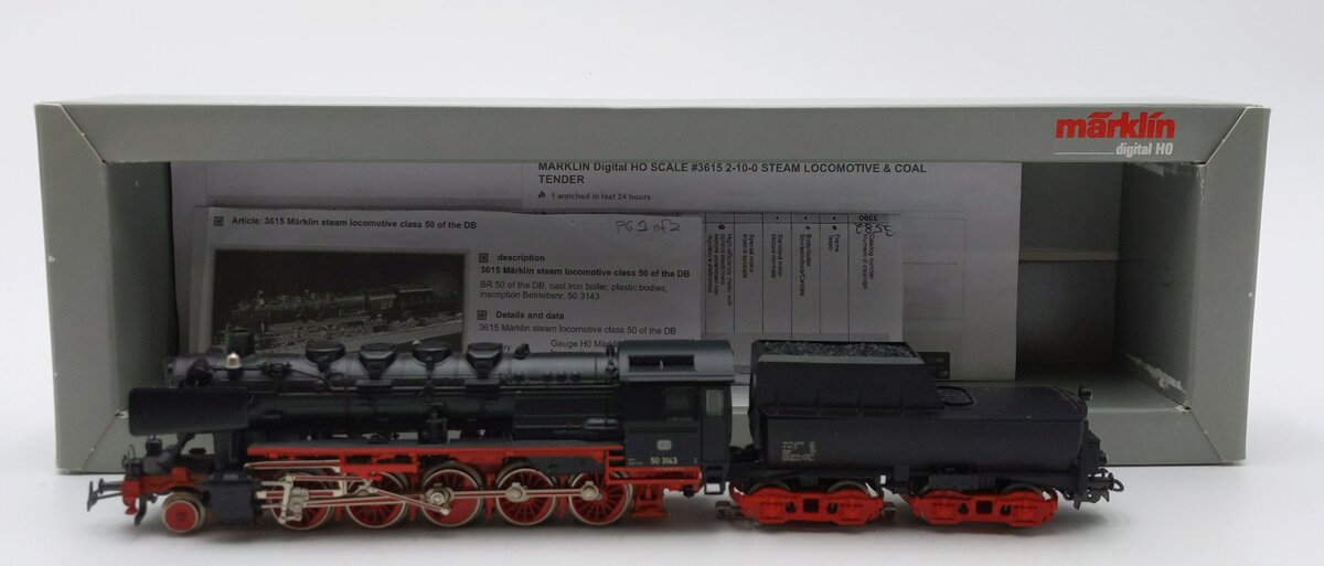 Marklin 3615 BR 50 HO Scale DB Digital Steam Locomotive &Tender EX/Box