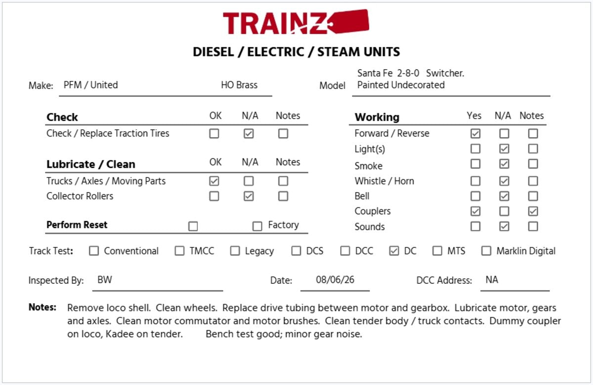 United Models HO BRASS ATSF 2-8-0 Consolidation Steam Loco & Tender - Painted/Box