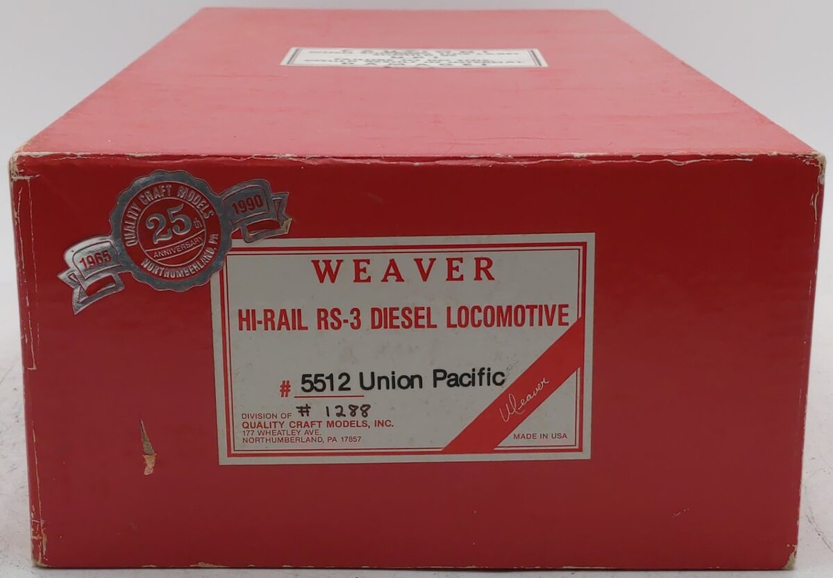 Weaver 5512 O Union Pacific Alco RS-3 Diesel Locomotive #1288 - 3-Rail EX/Box