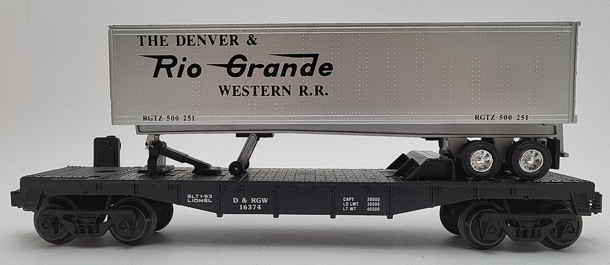 Lionel 6-16374 O Gauge Denver & Rio Grande Western Flatcar with Trailer EX/Box