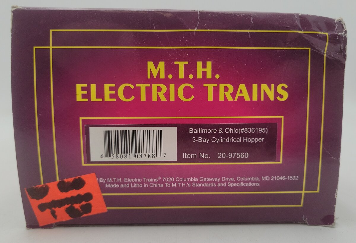 MTH 20-97560 O B&O 3-Bay Cylindrical Hopper #836195 EX/Box