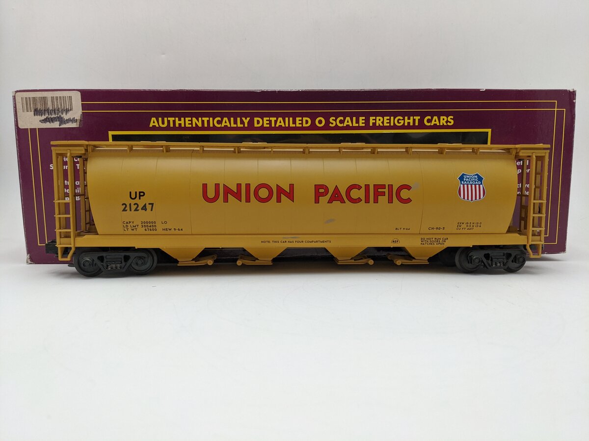MTH 20-90023D O Gauge Union Pacific 4-Bay Cylindrical Hopper #21247 EX/Box