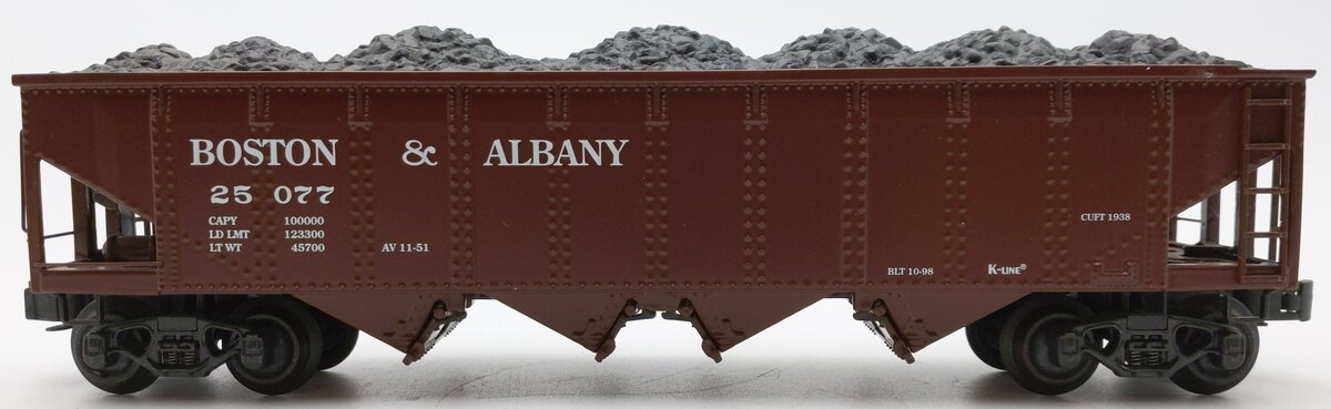 K-Line K623-3181 O Gauge Boston & Albany 4-Bay Hopper with Coal Load #25077 LN