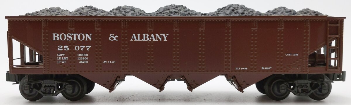 K-Line K623-3181 O Gauge Boston & Albany 4-Bay Hopper with Coal Load #25077 LN