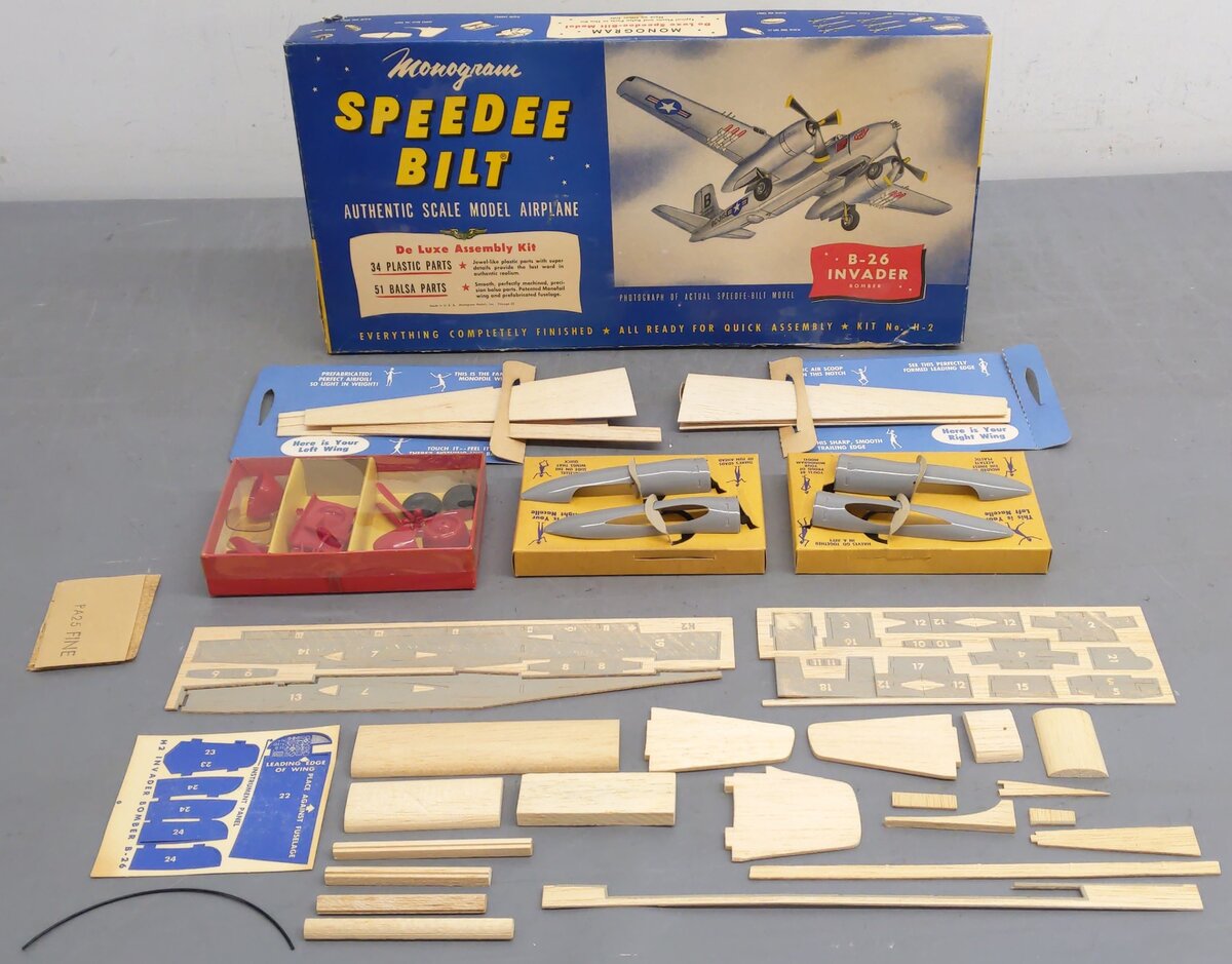 Monogram Speedee H-2 Deluxe B-26 Invader Bomber Balsa Model Kit EX/Box
