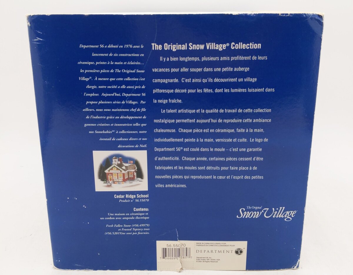 Dept 56 55070 Snow Village Cedar Ridge School EX/Box