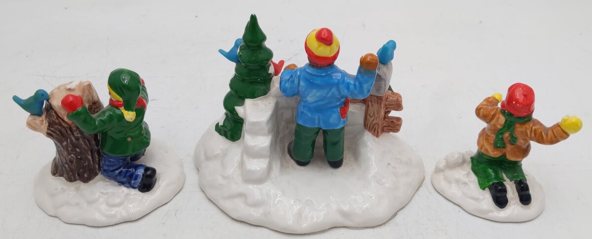 Department 56 5414-3 Snow Village "Snowball Fort" Ceramic Figurines (Box of 3) EX/Box