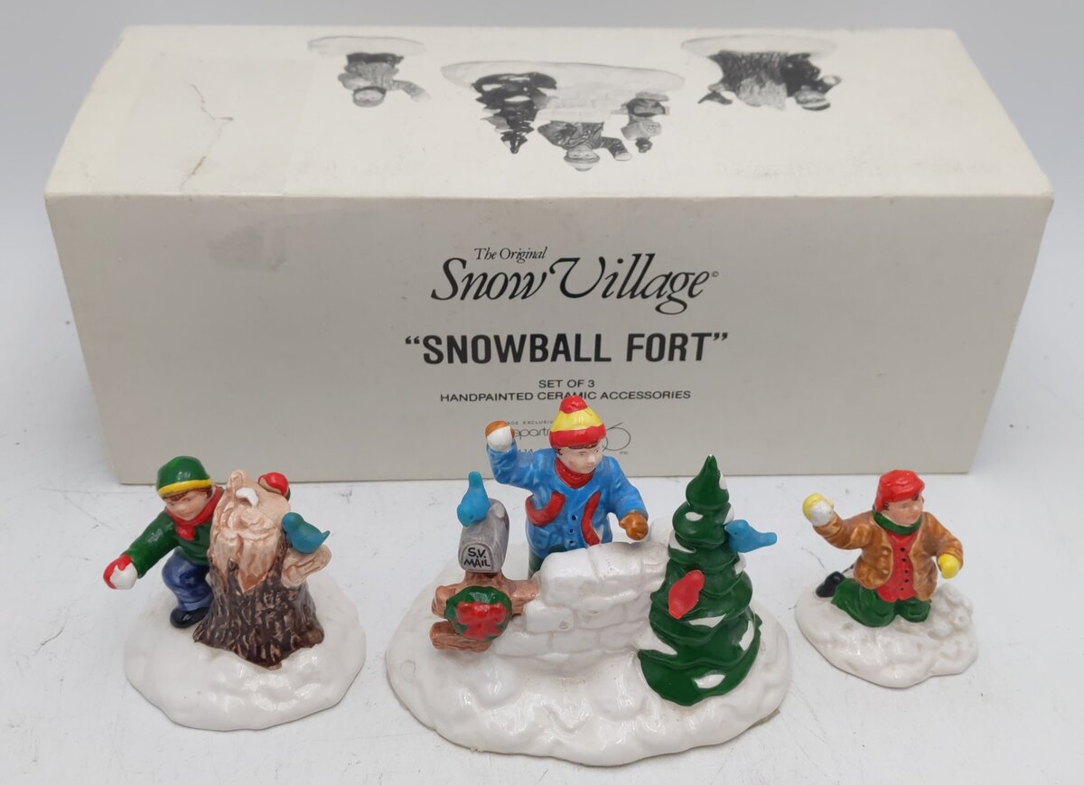 Department 56 5414-3 Snow Village "Snowball Fort" Ceramic Figurines (Box of 3) EX/Box