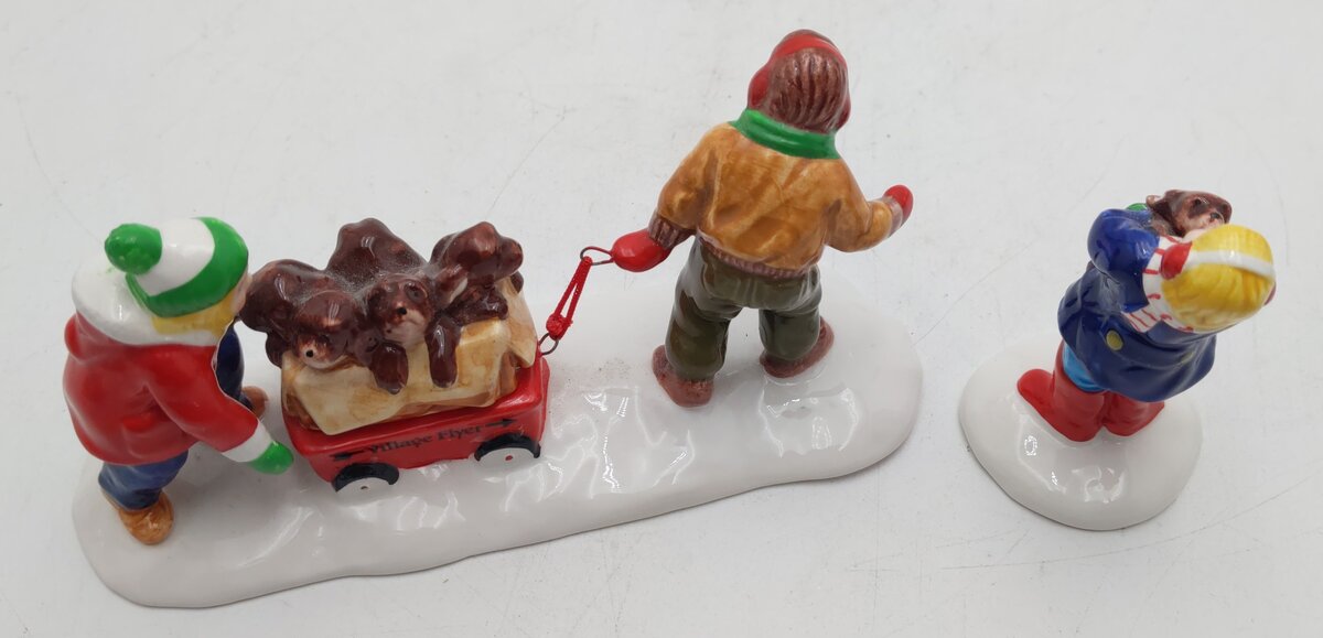 Department 56 5432-1 Snow Village "Christmas Puppies" Ceramic Figurines EX/Box