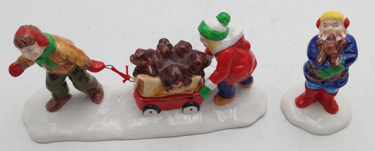 Department 56 5432-1 Snow Village "Christmas Puppies" Ceramic Figurines EX/Box