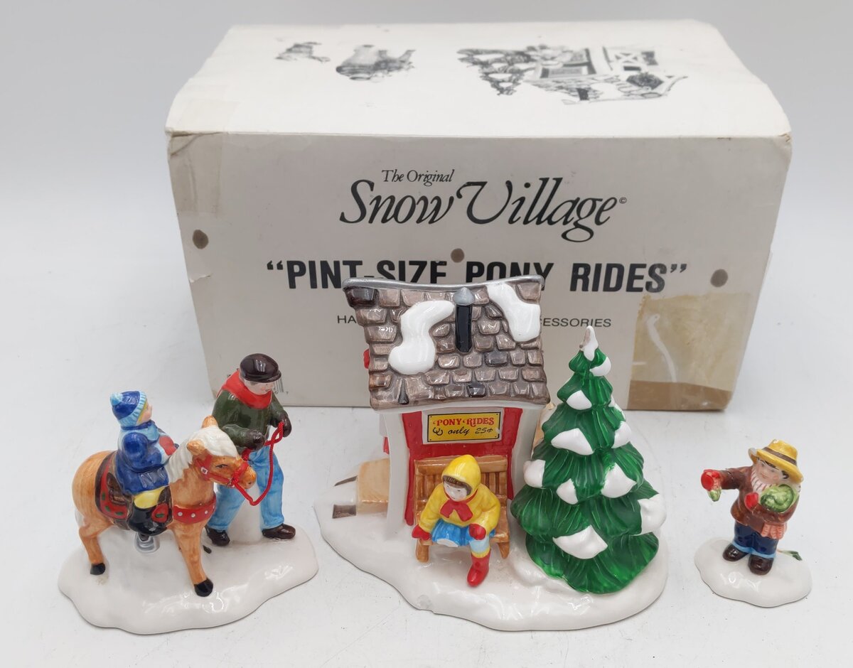 Dept 56 54534 Snow Village "Pint-Size Pony Rides" Ceramic Accessories (Set of 3) EX/Box