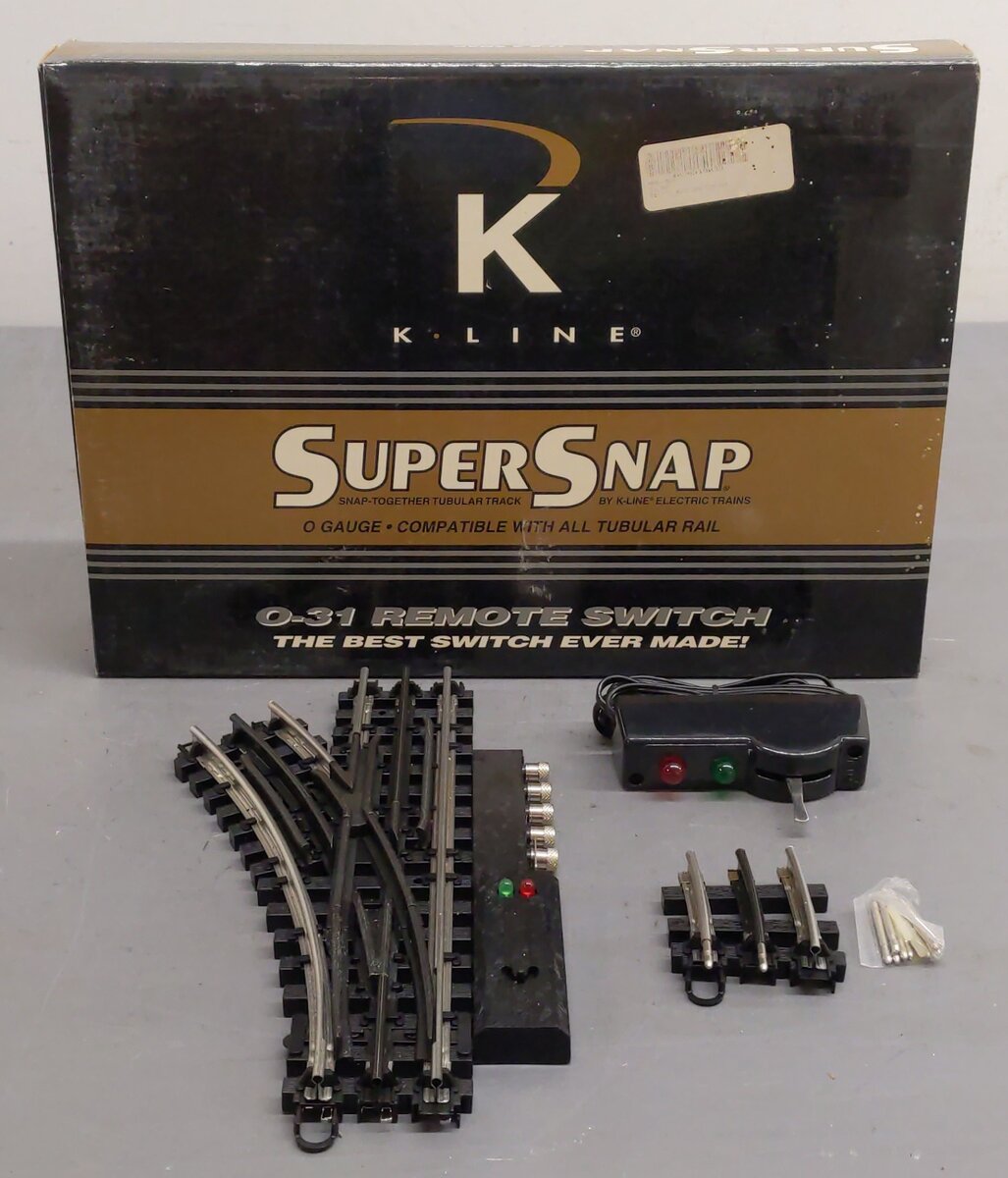 K-Line K-0763 O SuperSnap 31" Left Hand Remote Switch Turnout EX/Box