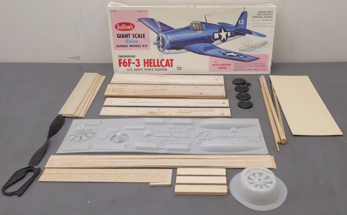 Guillows 1005 1:16 F6F-3 Hellcat Balsa Military Aircraft Plane Model Kit VG/Box