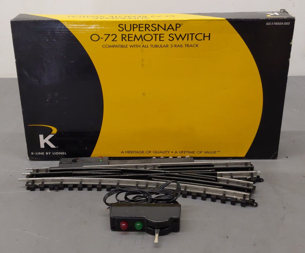 K-Line 6-21400 O Scale SuperSnap 72" Right Hand Remote Switch Turnout VG/Box