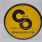 Acme 0115 Vintage Yellow & Blue 9" Round Metal Plate "C and O For Progress" EX