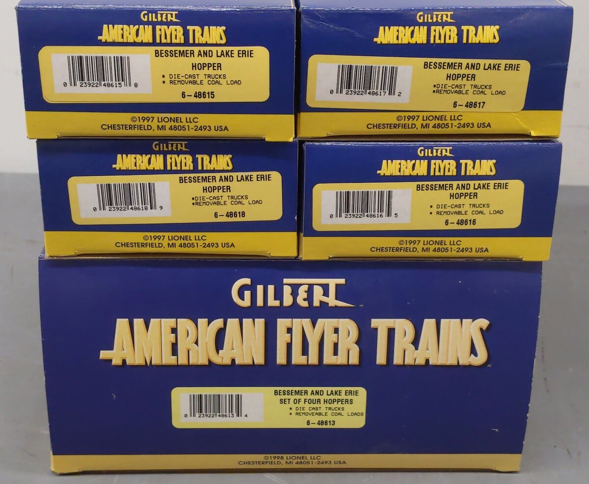 American Flyer 6-48613 S Bessemer & Lake Erie 3-Bay Hopper Set (Set of 4) EX/Box